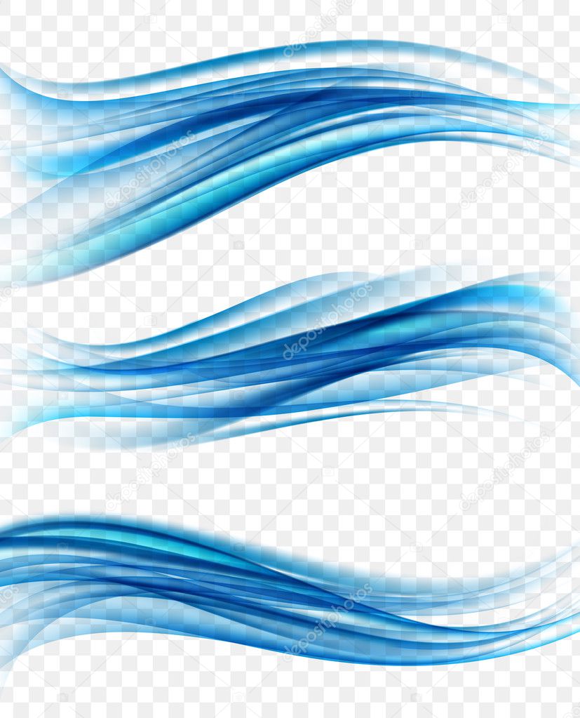 Set of abstract smooth color waves on transparent background, bl