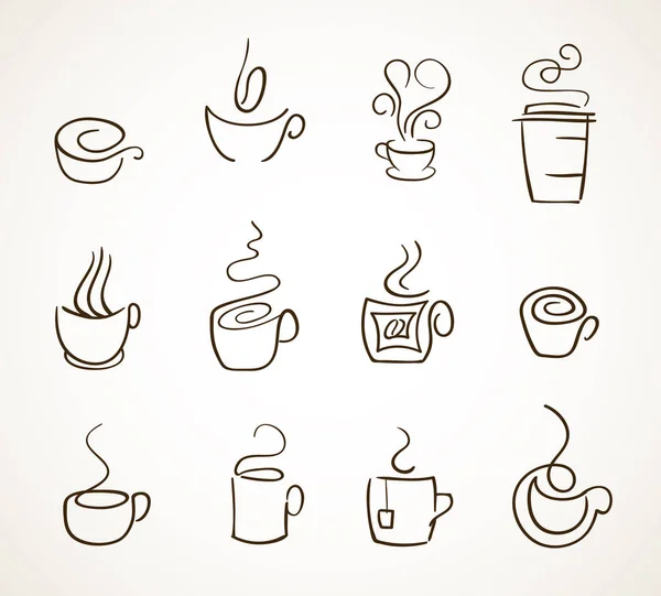 Set of simple tea and coffee cups symbols. vector — Stock Vector