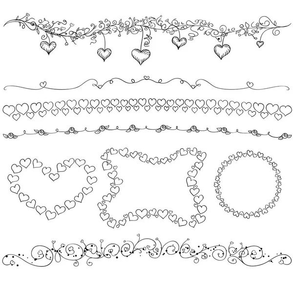 Corazón bordes florales conjunto. vector — Vector de stock
