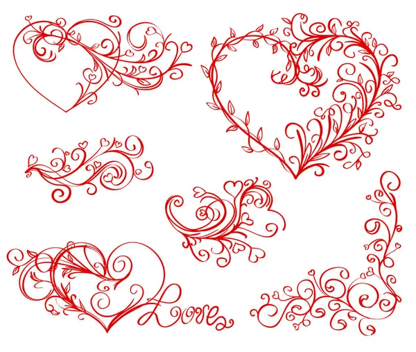 Ensemble d'ornements floraux de coeur. thème amour design décoratif elem — Image vectorielle