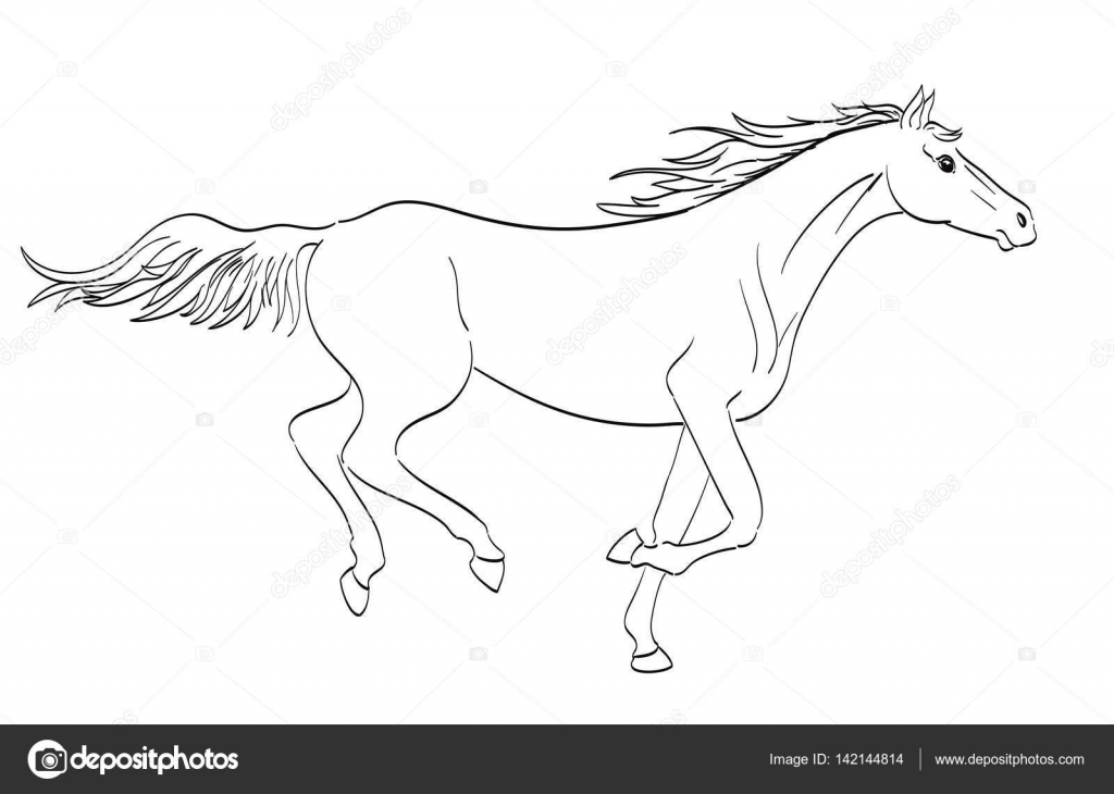 Contorno del caballo corriendo en estilo de arte de línea. ilustración