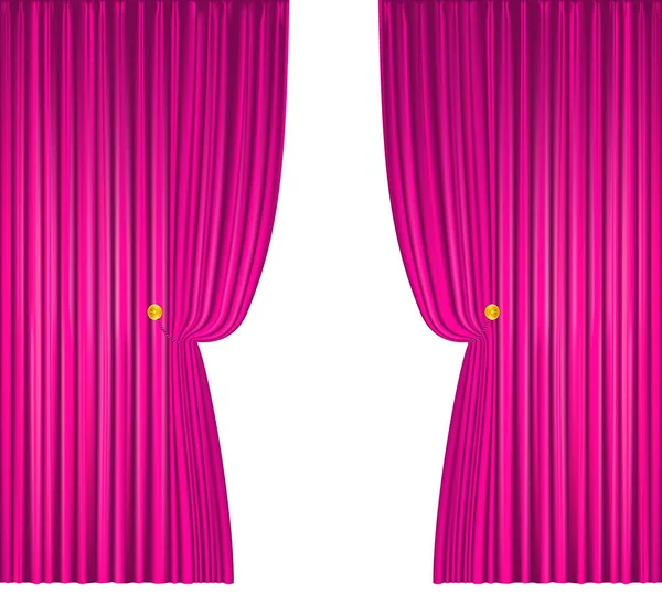Offene rosa Vorhänge mit Seilen. Vektorillustration — Stockvektor