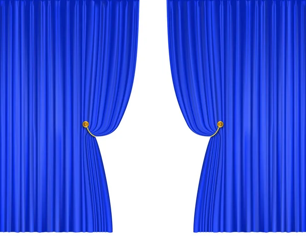 Open theater blauwe gordijnen op wit. vectorillustratie — Stockvector