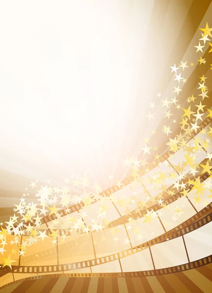 Vertikaler Hintergrund mit Retro-Filmstreifen und goldenen Sternen. Vecto — Stockvektor