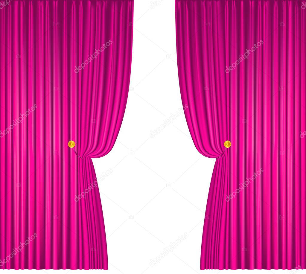 open pink curtains with ropes. vector illustration
