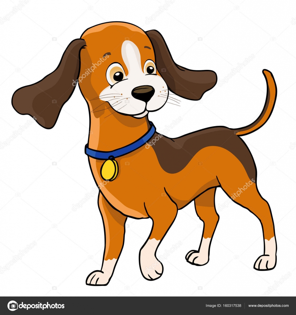 Chien De Dessin Animé Mignon Avec Col Blanc Image