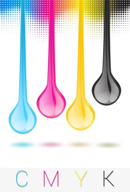 C M Y K mürekkep püskürtmeli yazıcı renk beyaz zemin üzerine damlama