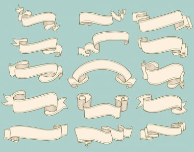 vintage scrolls şerit kümesi. eski boş afiş illustr vektör