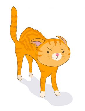 kızgın karikatür kedi. sevimli kırmızı tabby yavru kedi beyaz korkuttu. vektör