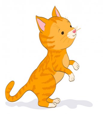 sevimli küçük kedi ayakta. Kırmızı tabby yavru kedi. çizgi film vektör illus