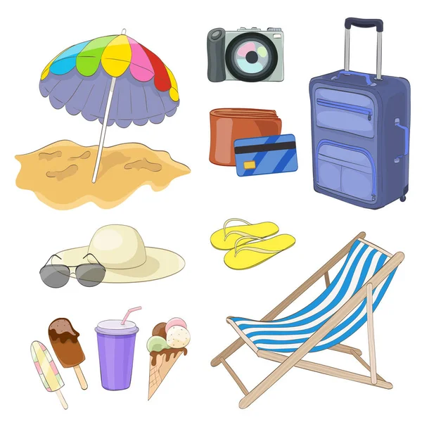 Strandartikelen Wit Cartoon Vector Illustratie — Stockvector