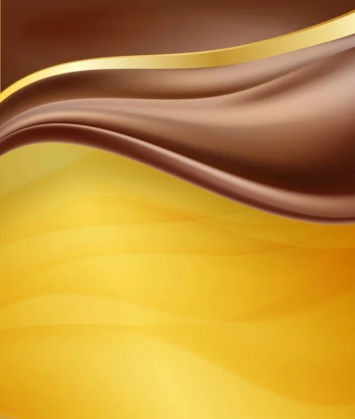 Abstract background with chocolate waves flowing on golden backg — Stock Vector