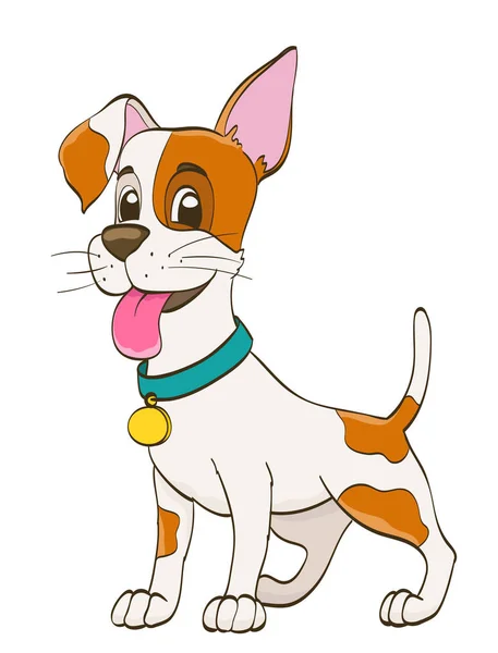 かわいい漫画の襟付き犬の子犬。面白いペット ベクトル illustratio — ストックベクタ