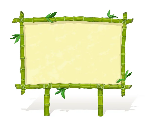 Marco de bambú. letrero en blanco sobre tema tropical. vector de dibujos animados — Vector de stock