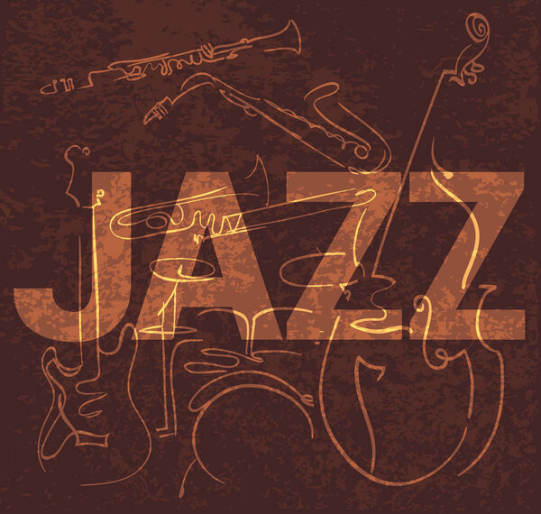 джазовые музыкальные инструменты рисовали линии композиции на коричневом g
