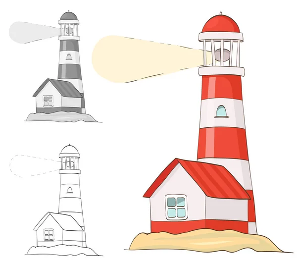 灯台。漫画のベクトル図です。白黒のカラーリング — ストックベクタ