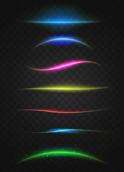 Reihe von Linsenabfackeln Lichtlinien auf transparentem Hintergrund — Stockvektor
