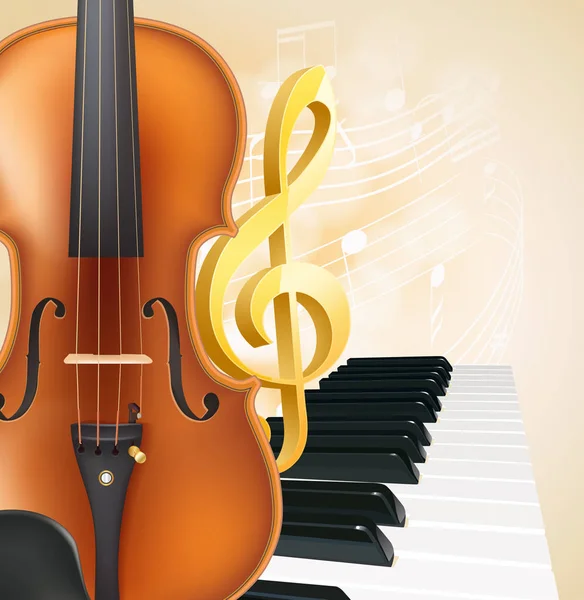 Скрипка и клавиши для фортепиано, музыкальные линии и ноты, золотой ключ g. M — стоковый вектор