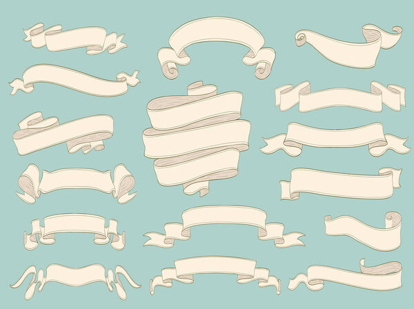 набор винтажных баннерных лент. старые желтые свитки, как дизайн элема
