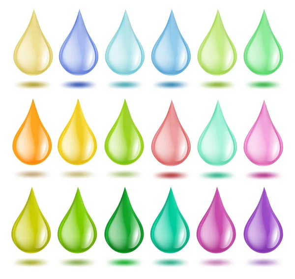 Conjunto de gotas de color en blanco. ilustración vectorial — Vector de stock