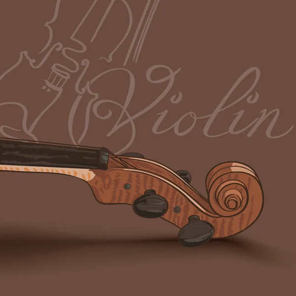 Pescoço de violino em fundo marrom. desenho à mão vetor illustra — Vetor de Stock