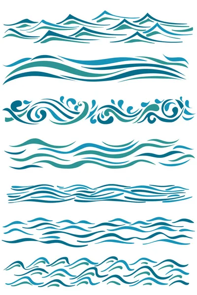 Conjunto de bordes ondulados. ondas abstractas dibujadas a mano en blanco. vector — Archivo Imágenes Vectoriales