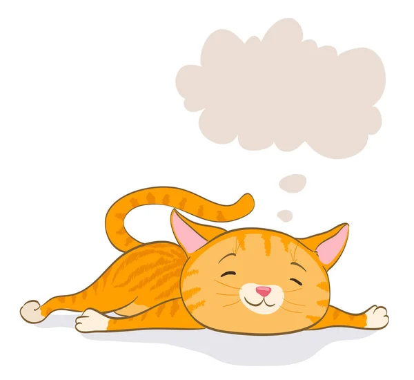Döşeme ve düşünme şirin küçük kedi. Kırmızı tabby yavru kedi ve konuşma — Stok Vektör