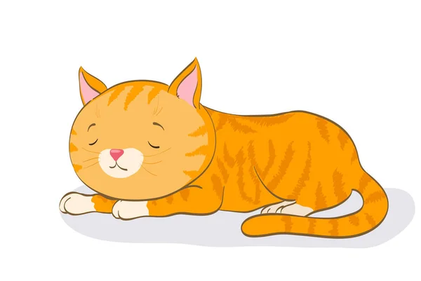 Спящая милая кошечка. карикатурно-красный котенок. векторная иллюзия — стоковый вектор