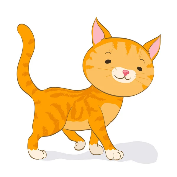 Niedliche kleine Katze zu Fuß. rot gestromte Jungtiere. Karikaturenvektorunlust — Stockvektor