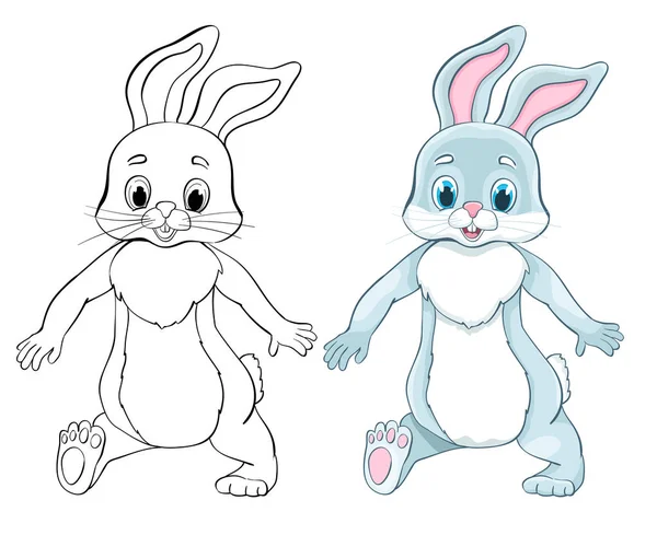 Cute cartoon rabbit vector illustration. coloring version includ — Stock Vector