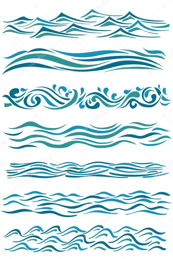 set of wavy borders. hand drawn abstract waves on white. vector 