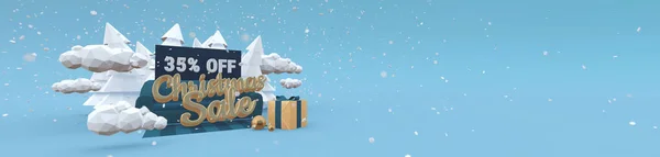 Weihnachtsverkauf 35 Prozent Rabatt auf 3D-Illustrationen im Cartoon-Stil. Banner mit Kopierraum. Rabattkonzept. Stockfoto