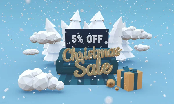 Weihnachtsverkauf fünf Prozent Rabatt auf 3D-Illustrationen im Cartoon-Stil. Weihnachtsrabatt-Konzept. — Stockfoto