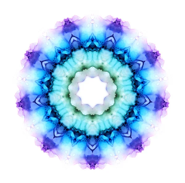 Colorful watercolor flower mandala isolated on white background. Kaleidoscope effect. — Stock Photo, Image