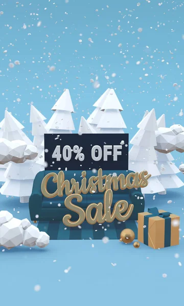 Різдвяний розпродаж 40 40 40 відсотків від 3d ілюстрації в мультиплікаційному стилі. Вертикальне зображення з простором копіювання . — стокове фото