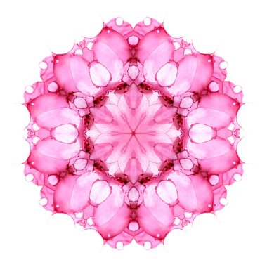 Pembe suluboya çiçek mandala beyaz arka planda izole. Kaleydoskop etkisi.