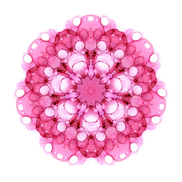 Różowy akwarela kwiat mandali wzór izolowany na białym tle. Efekt Kalejdoskopu. — Zdjęcie stockowe