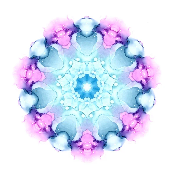 Delicate watercolor flower mandala pattern isolated on white background. Kaleidoscope effect. — Stock Photo, Image