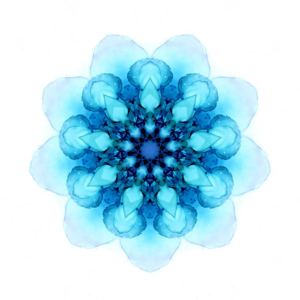 Delicate watercolor snowflake pattern isolated on white background. Kaleidoscope effect. — Stock Photo, Image