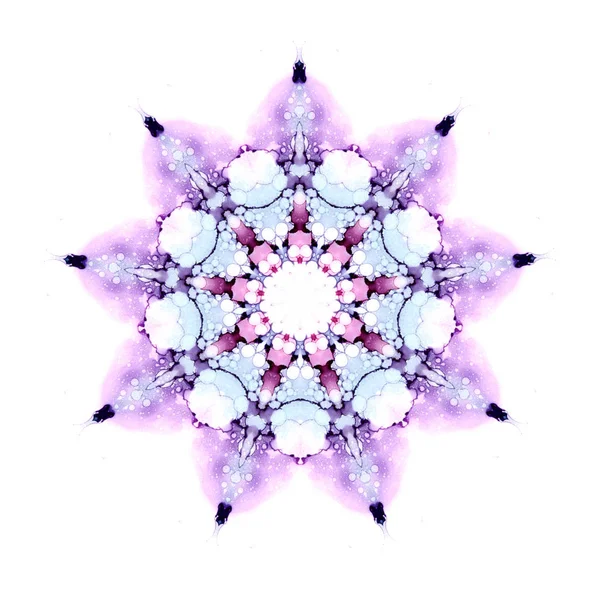 Kolorowe akwarela śnieżynka mandala wzór izolowane na białym tle. Efekt Kalejdoskopu. — Zdjęcie stockowe