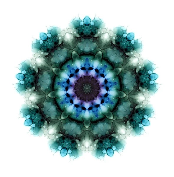 Watercolor flower mandala pattern in dark tones isolated on white background. Kaleidoscope effect. — Stock Photo, Image