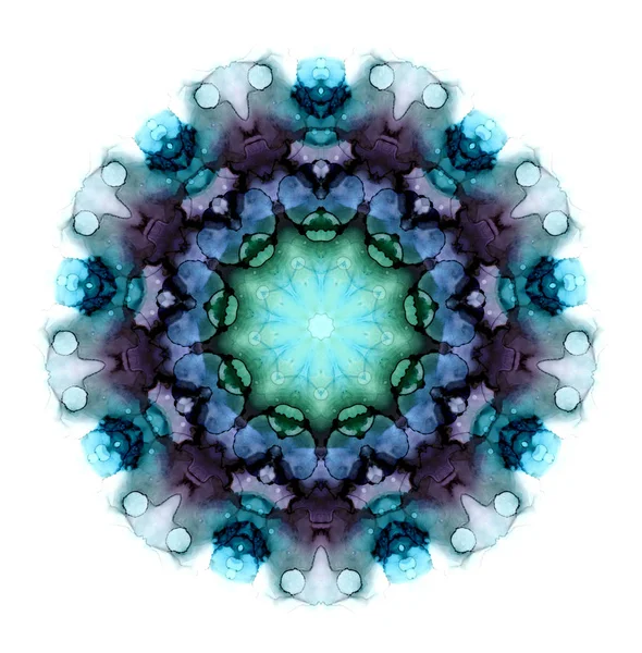 Padrão de mandala de flor aquarela em tons escuros isolados no fundo branco. Efeito caleidoscópio . — Fotografia de Stock