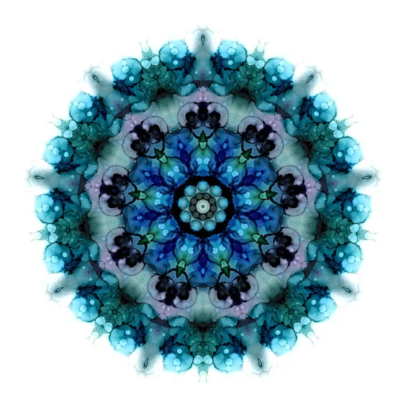 Watercolor flower mandala pattern in dark tones isolated on white background. Kaleidoscope effect. — 스톡 사진