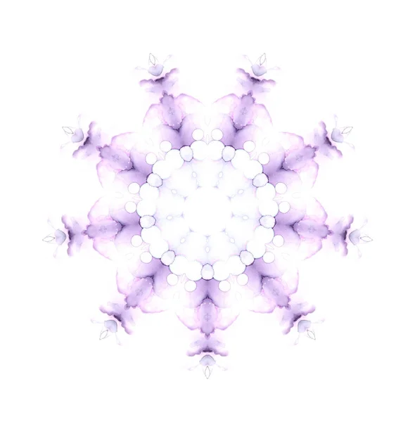 Acuarela violeta patrón mandala copo de nieve aislado sobre fondo blanco. Efecto caleidoscopio . —  Fotos de Stock