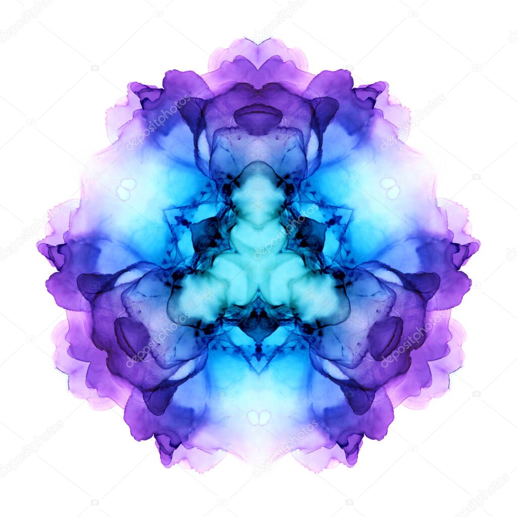 Colorful watercolor flower pattern isolated on white background. Kaleidoscope effect.