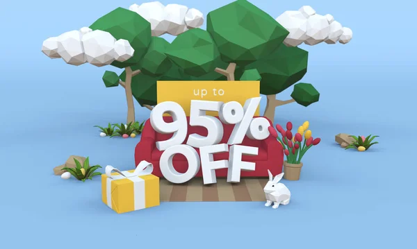 95 Ninety five percent off - Easter Sale 3D-illustration. — 스톡 사진