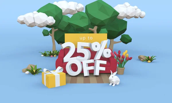 25 Скидка 25% - Пасхальная распродажа 3D-иллюстрации . — стоковое фото