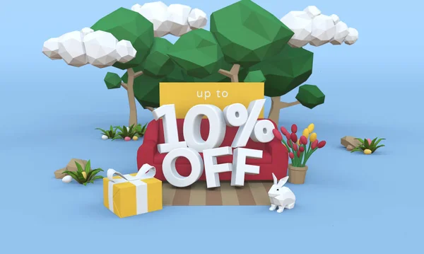 10 10 procent sleva - Velikonoční prodej 3D ilustrace. — Stock fotografie