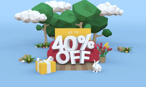 40 40% reducere - Easter Sale ilustrație 3D . — Fotografie, imagine de stoc