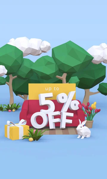 5 5% off - Vânzare de Paști ilustrație 3D . — Fotografie, imagine de stoc